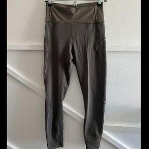 25” inseam lululemon slick running material. Olive green